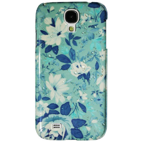 Samsung Galaxy S4 - Okrasni pokrovček (32) - Modro-zelene rože