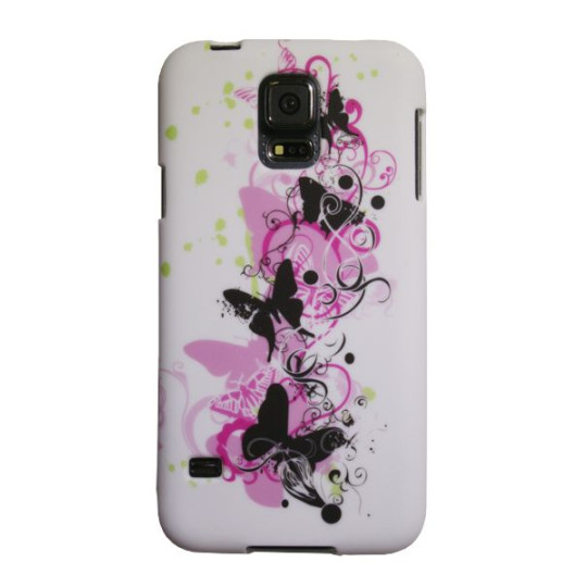 Samsung Galaxy S5/S5 Neo - Gumiran ovitek (TPUP) - Pink&black butterfly