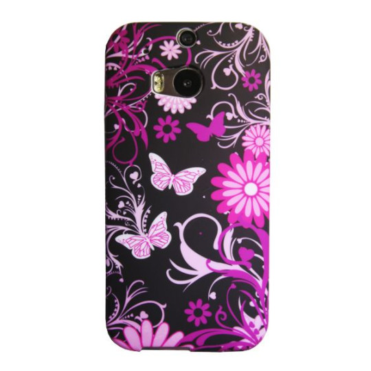 HTC One M8 - Gumiran ovitek (TPUP) - Pinky flowers dark