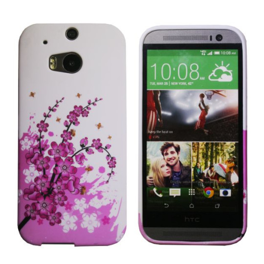 HTC One M8 - Gumiran ovitek (TPUP) - Pink flowers