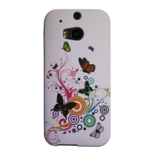 HTC One M8 - Gumiran ovitek (TPUP) - Black butterflys