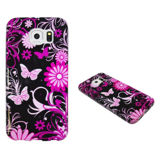 Samsung Galaxy S6 - Gumiran ovitek (TPUP) - Pinky flowers dark