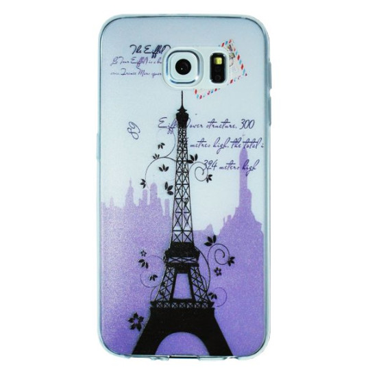 Samsung Galaxy S6 - Gumiran ovitek (TPUP) - Purple Eiffel tower