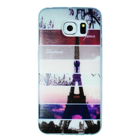 Samsung Galaxy S6 Edge - Gumiran ovitek (TPUP) - Colorful Eiffel tower