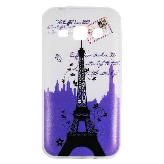 Samsung Galaxy J1 - Gumiran ovitek (TPUP) - Purple Eiffel tower