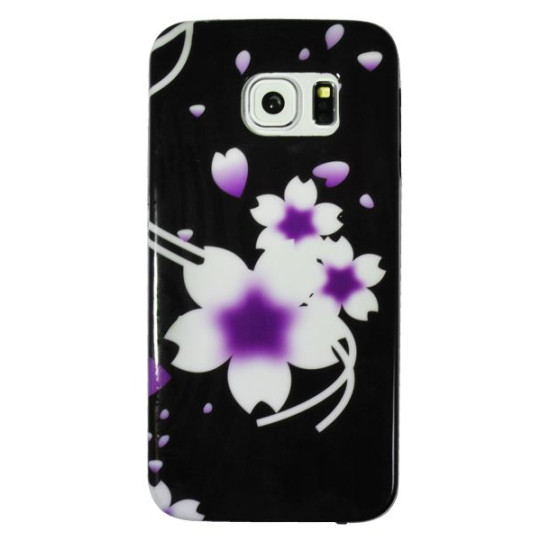 Samsung Galaxy S6 Edge - Gumiran ovitek (TPUP) - Black white flowers