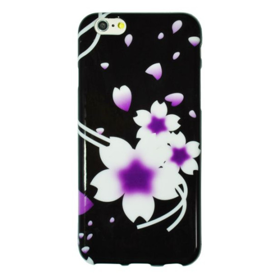 Apple iPhone 6/6S - Gumiran ovitek (TPUP) - black white flowers