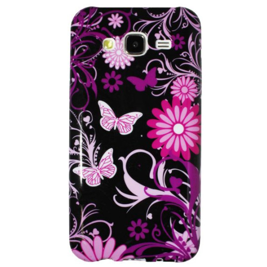 Samsung Galaxy J5 - Gumiran ovitek (TPUP) - Pinky flowers dark