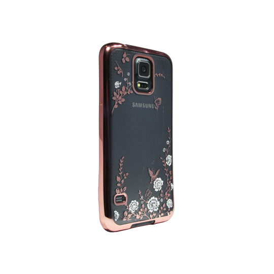 Samsung Galaxy S5/S5 Neo - Gumiran ovitek (TPUE) - roza rob - bele rožice