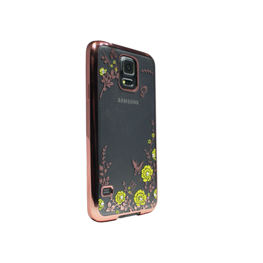 Samsung Galaxy S5/S5 Neo - Gumiran ovitek (TPUE) - roza rob - rumene rožice