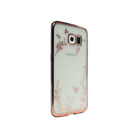 Samsung Galaxy S6 Edge - Gumiran ovitek (TPUE) - roza rob - bele rožice