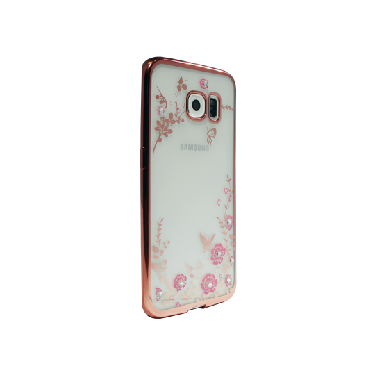 Samsung Galaxy S6 Edge - Gumiran ovitek (TPUE) - roza rob - roza rožice
