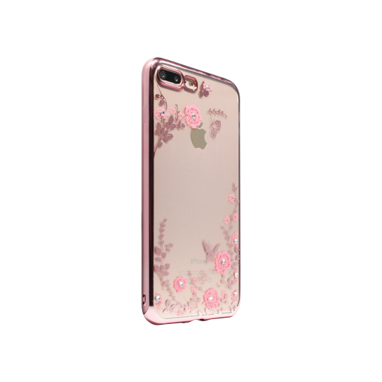 Apple iPhone 7 Plus/8 Plus - Gumiran ovitek (TPUE) - roza rob - roza rožice