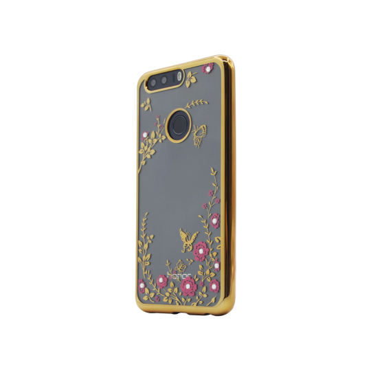 Huawei Honor 8 - Gumiran ovitek (TPUE) - zlat rob - roza rožice