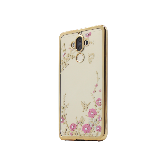 Huawei Mate 9 - Gumiran ovitek (TPUE) - zlat rob - roza rožice