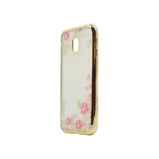 Samsung Galaxy J3 (2017) - Gumiran ovitek (TPUE) - zlat rob - roza rožice