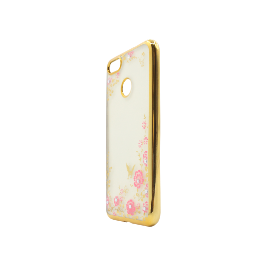 Huawei P9 Lite mini - Gumiran ovitek (TPUE) - zlat rob - roza rožice