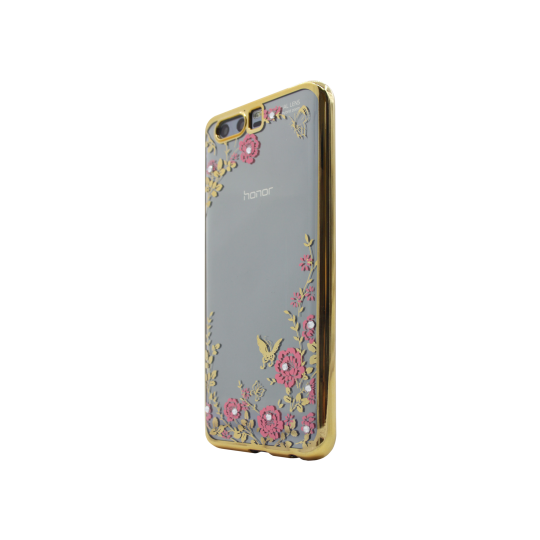 Huawei Honor 9 - Gumiran ovitek (TPUE) - zlat rob - roza rožice
