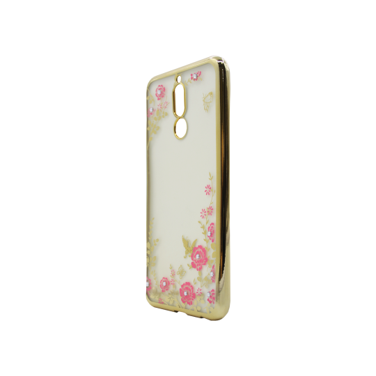 Huawei Mate 10 Lite - Gumiran ovitek (TPUE) - zlat rob - roza rožice