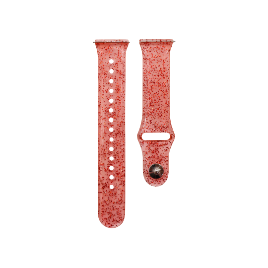 Gumiran pašček za uro (22mm) - rdeče prosojen z bleščicami