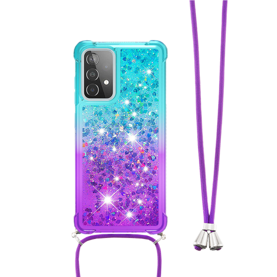 Samsung Galaxy A72 - Gumiran ovitek z vrvico (TPUVr) - Modro vijoličen s tekočimi srčki