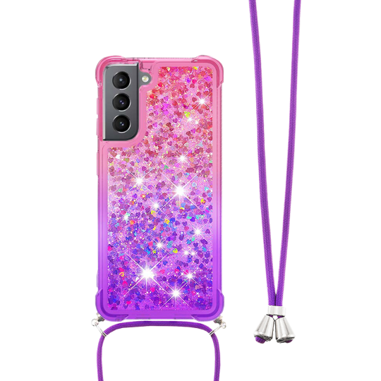 Samsung Galaxy S22 - Gumiran ovitek z vrvico (TPUVr) - Roza vijoličen s tekočimi srčki