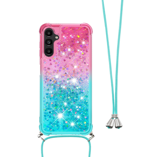 Samsung Galaxy A14 5G - Gumiran ovitek z vrvico (TPUVr) - Roza mint s tekočimi srčki