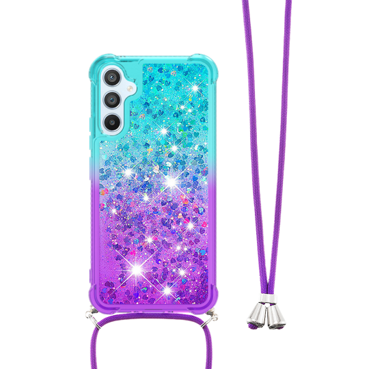 Samsung Galaxy A54 5G - Gumiran ovitek z vrvico (TPUVr) - Modro vijoličen s tekočimi srčki