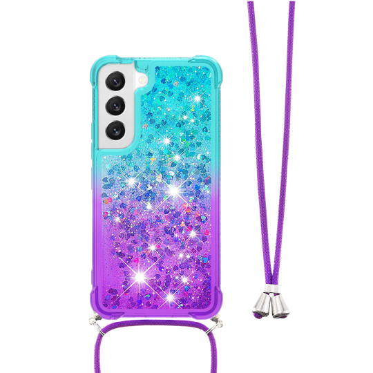 Samsung Galaxy S23+ - Gumiran ovitek z vrvico (TPUVr) - Modro vijoličen s tekočimi srčki