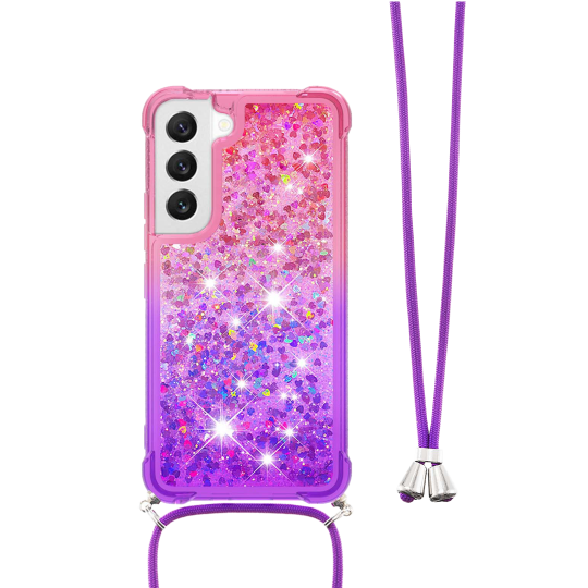 Samsung Galaxy S23+ - Gumiran ovitek z vrvico (TPUVr) - Roza vijoličen s tekočimi srčki