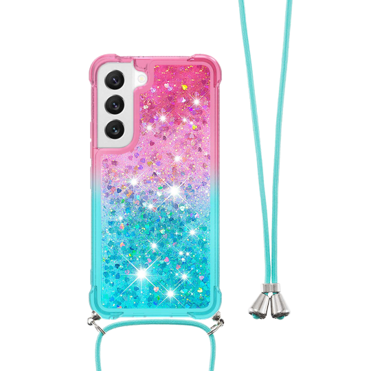 Samsung Galaxy S23+ - Gumiran ovitek z vrvico (TPUVr) - Roza mint s tekočimi srčki