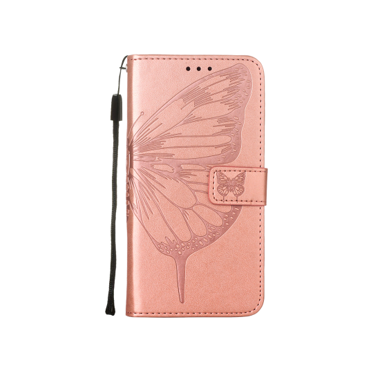 Apple iPhone 15 - Preklopna torbica (WLGO-Butterfly) - roza-zlata