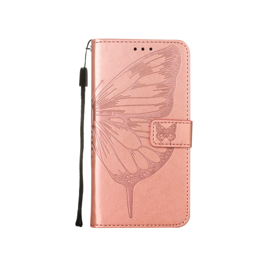 Apple iPhone 15 Pro - Preklopna torbica (WLGO-Butterfly) - roza-zlata