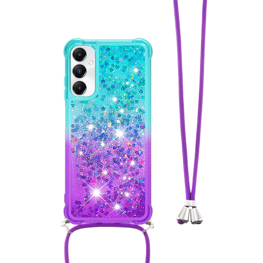 Samsung Galaxy A05s - Gumiran ovitek z vrvico (TPUVr) - Modro vijoličen s tekočimi srčki