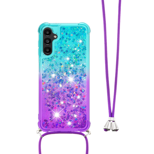 Samsung Galaxy A25 5G - Gumiran ovitek z vrvico (TPUVr) - Modro vijoličen s tekočimi srčki