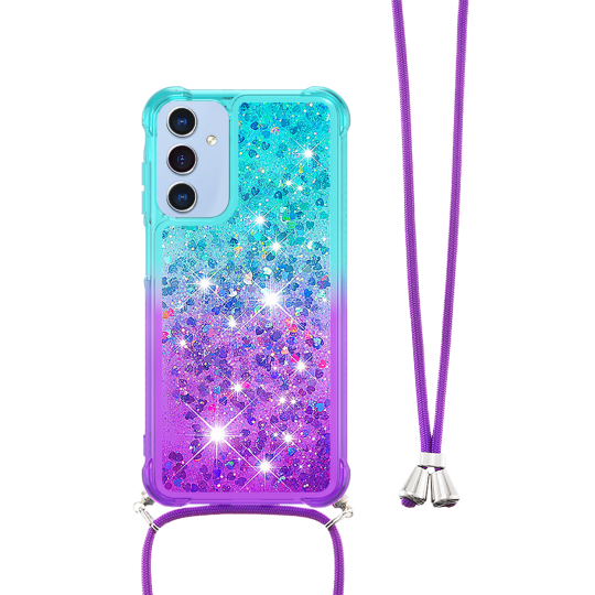 Samsung Galaxy A15 5G - Gumiran ovitek z vrvico (TPUVr) - Modro vijoličen s tekočimi srčki