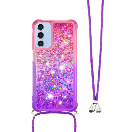 Samsung Galaxy A15 5G - Gumiran ovitek z vrvico (TPUVr) - Roza vijoličen s tekočimi srčki