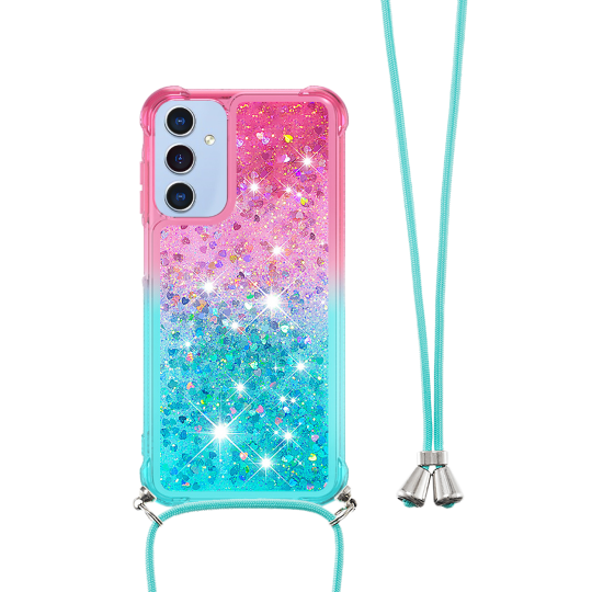 Samsung Galaxy A15 5G - Gumiran ovitek z vrvico (TPUVr) - Roza mint s tekočimi srčki