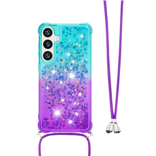 Samsung Galaxy S24 - Gumiran ovitek z vrvico (TPUVr) - Modro vijoličen s tekočimi srčki