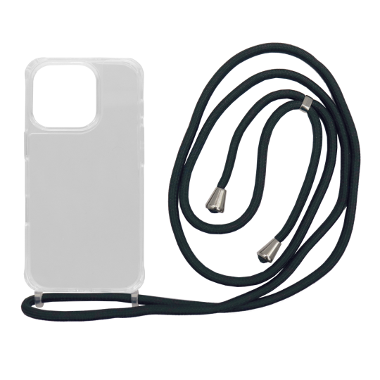 Apple iPhone 16 Pro Max - Gumiran ovitek z vrvico (TPUVr) - Prozoren s črno vrvico