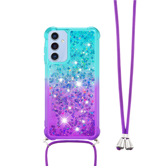 Samsung Galaxy A16 5G - Gumiran ovitek z vrvico (TPUVr) - Modro vijoličen s tekočimi srčki