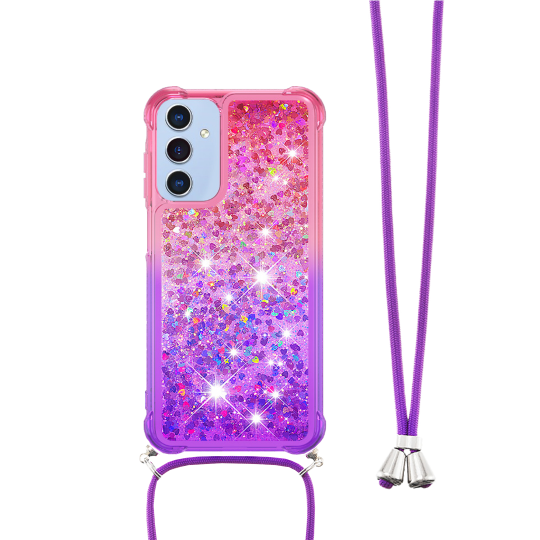 Samsung Galaxy A26 5G - Gumiran ovitek z vrvico (TPUVr) - Roza vijoličen s tekočimi srčki