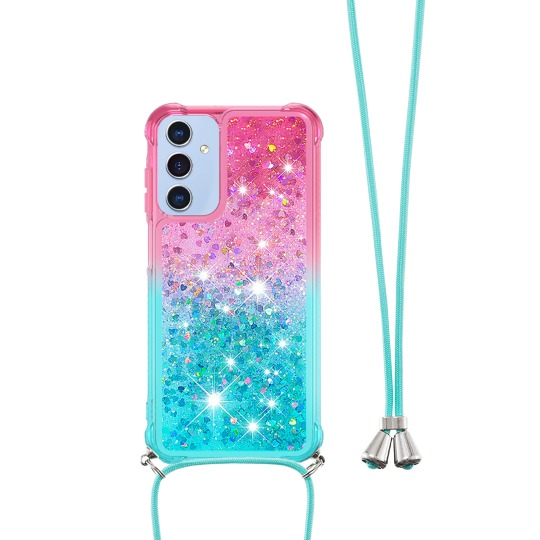 Samsung Galaxy A26 5G - Gumiran ovitek z vrvico (TPUVr) - Roza mint s tekočimi srčki