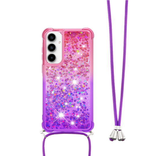 Samsung Galaxy A36 5G - Gumiran ovitek z vrvico (TPUVr) - Roza vijoličen s tekočimi srčki