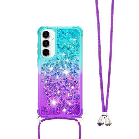 Samsung Galaxy A56 5G - Gumiran ovitek z vrvico (TPUVr) - Modro vijoličen s tekočimi srčki