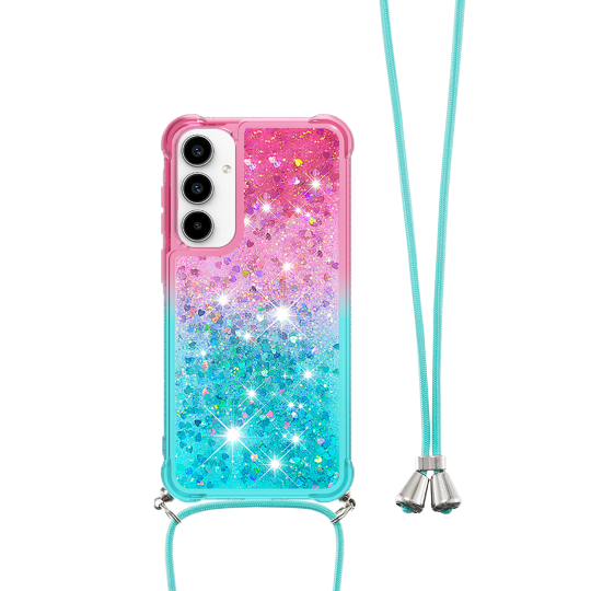 Samsung Galaxy A56 5G - Gumiran ovitek z vrvico (TPUVr) - Roza mint s tekočimi srčki