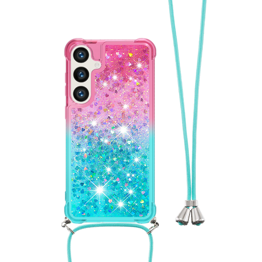 Samsung Galaxy S25 - Gumiran ovitek z vrvico (TPUVr) - Roza mint s tekočimi srčki