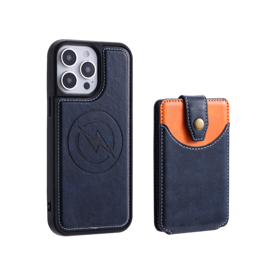 Apple iPhone 15 Pro - Usnjen magnetni ovitek z žepkom (TPUL Chester + Pocky) - usnjen izgled - moder