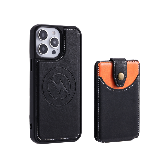Apple iPhone 15 Pro Max - Usnjen magnetni ovitek z žepkom (TPUL Chester + Pocky) - usnjen izgled - črn