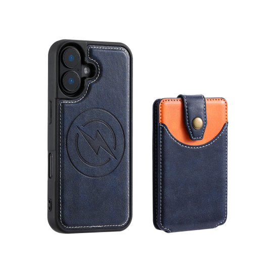 Apple iPhone 16 - Usnjen magnetni ovitek z žepkom (TPUL Chester + Pocky) - usnjen izgled - moder